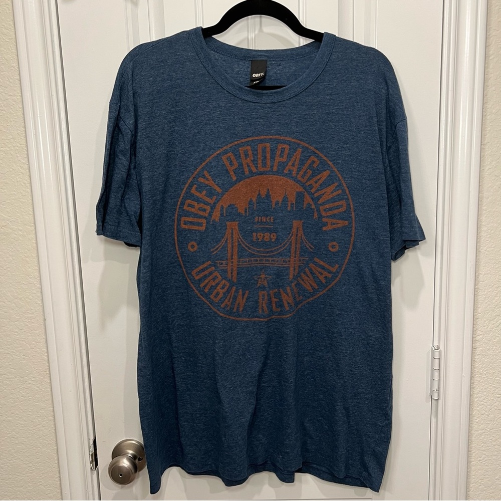 Dark Blue and Orange OBEY Graphic Tee - XXL